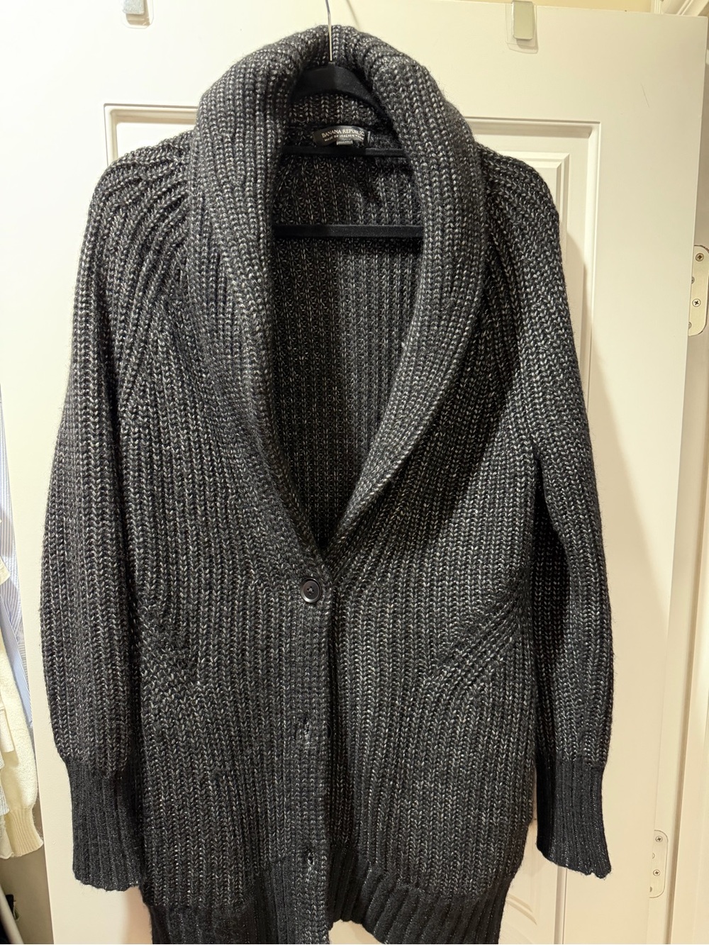 Banana Republic Charcoal Ribbed Shawl Collar Knit Cardigan